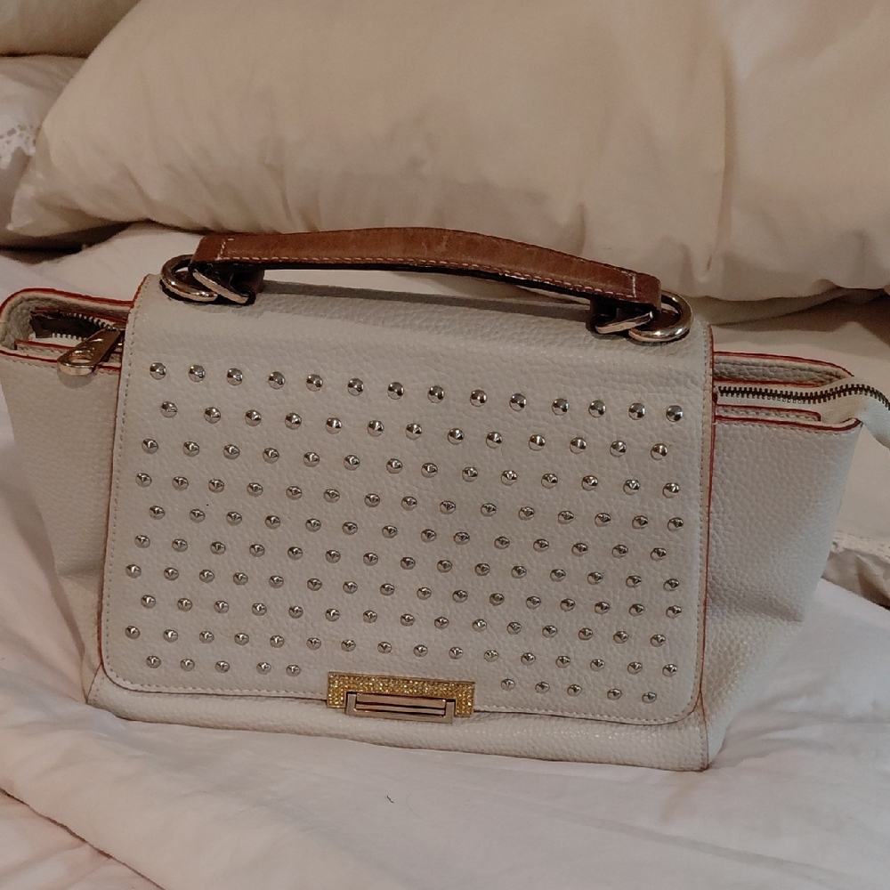 Elegant White Studded Handbag